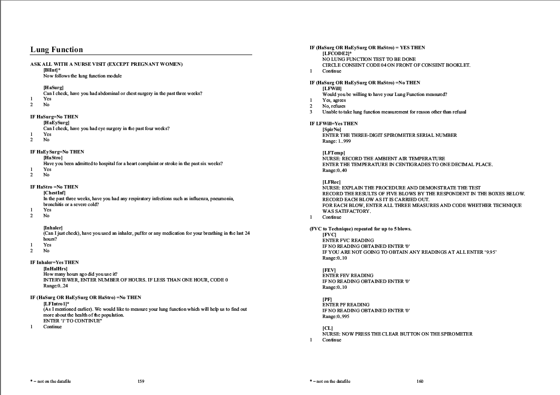 Household questionnaire, individual and nurse questionnaires