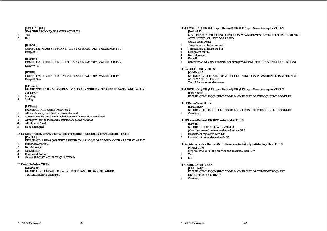 Household questionnaire, individual and nurse questionnaires