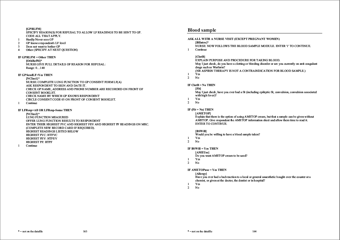 Household questionnaire, individual and nurse questionnaires
