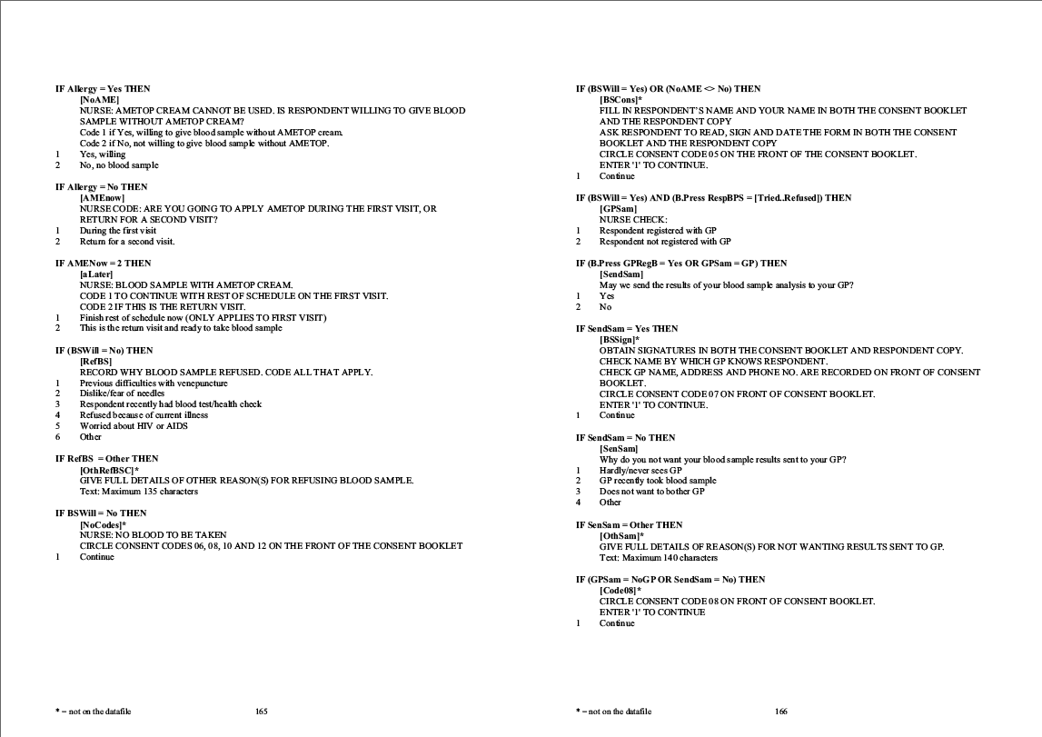 Household questionnaire, individual and nurse questionnaires