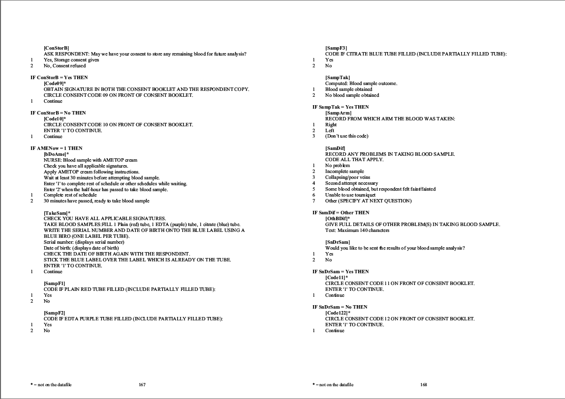 Household questionnaire, individual and nurse questionnaires