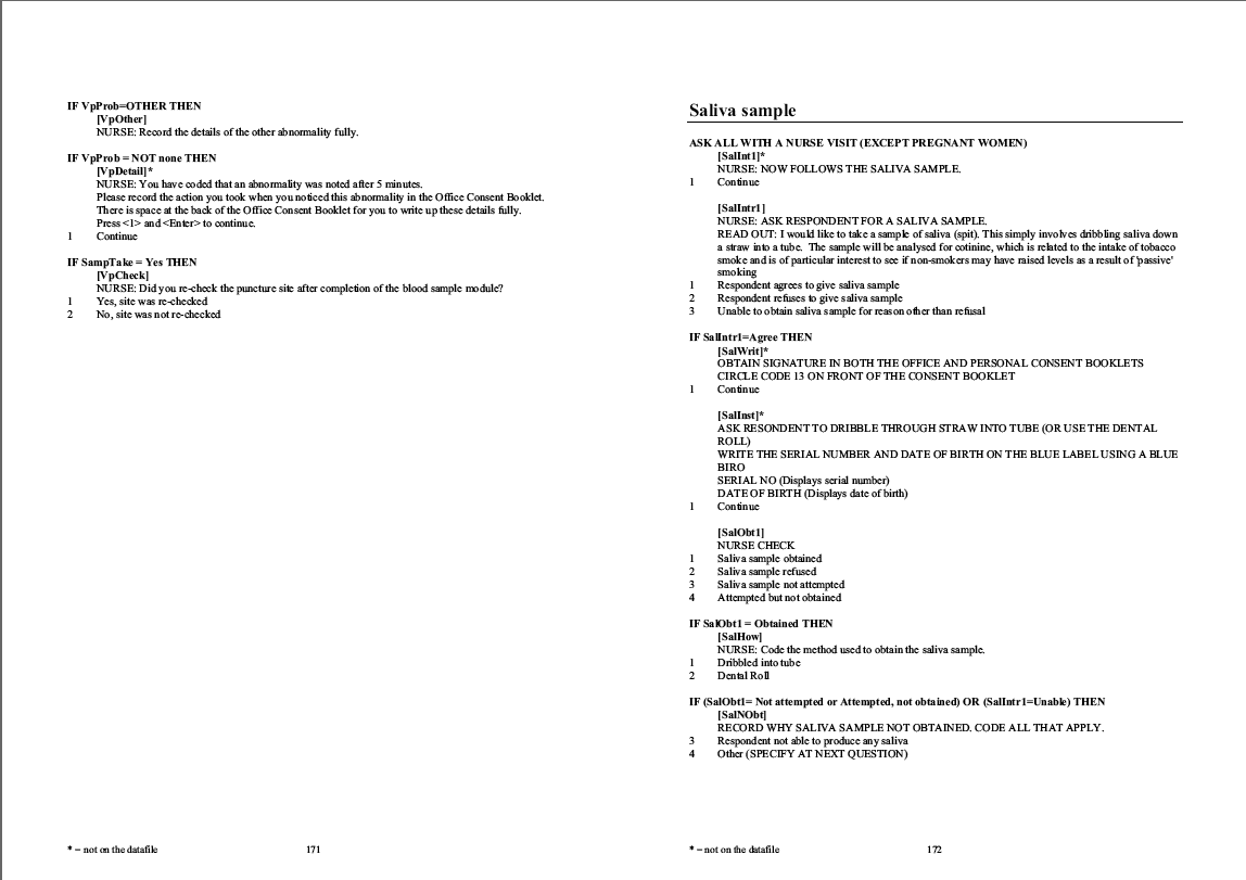 Household questionnaire, individual and nurse questionnaires