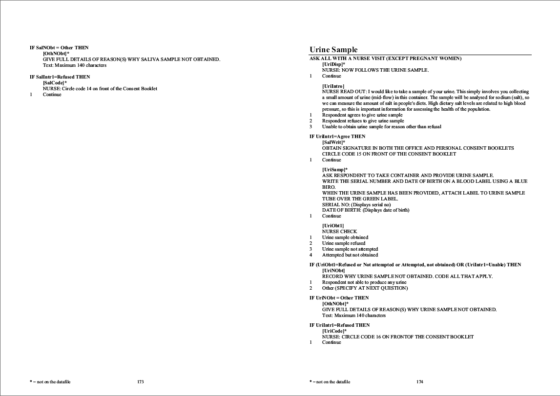 Household questionnaire, individual and nurse questionnaires