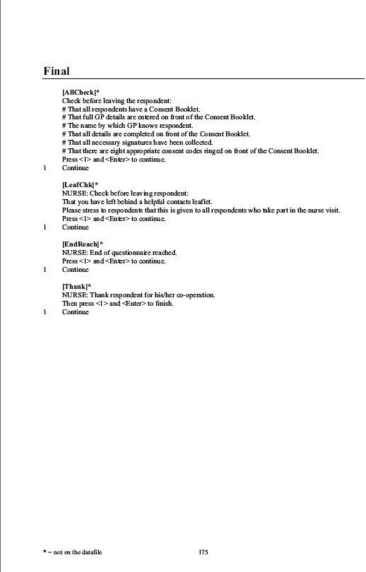 Household questionnaire, individual and nurse questionnaires