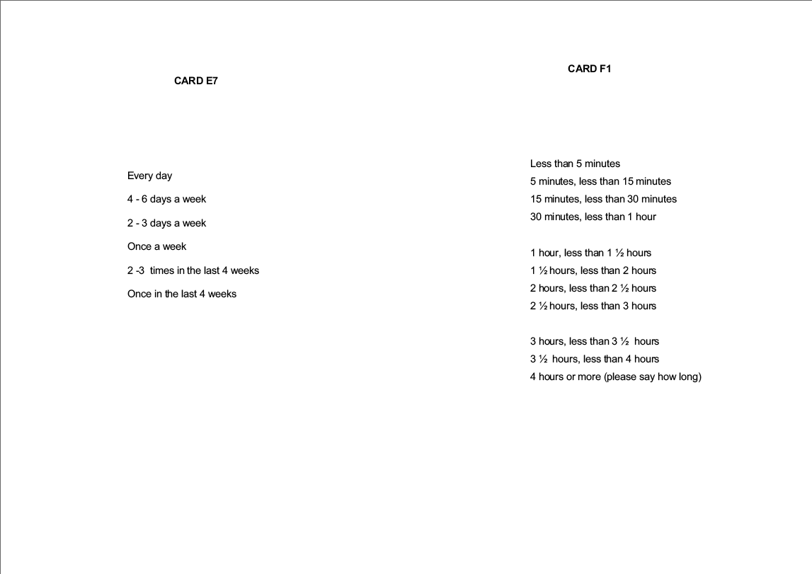 Stage 1 Show cards - Interviewer
