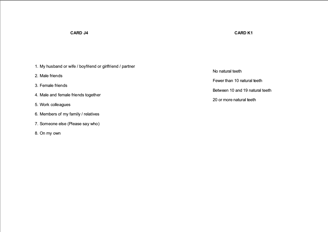 Stage 1 Show cards - Interviewer