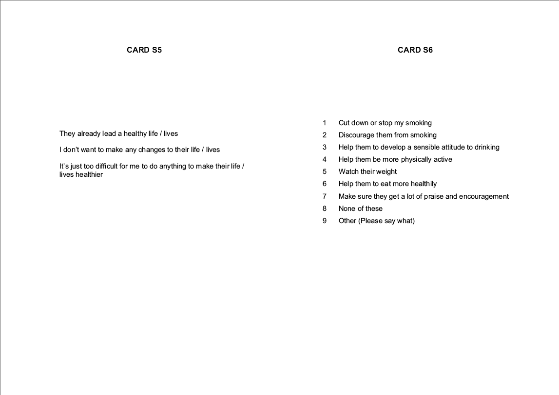 Stage 1 Show cards - Interviewer