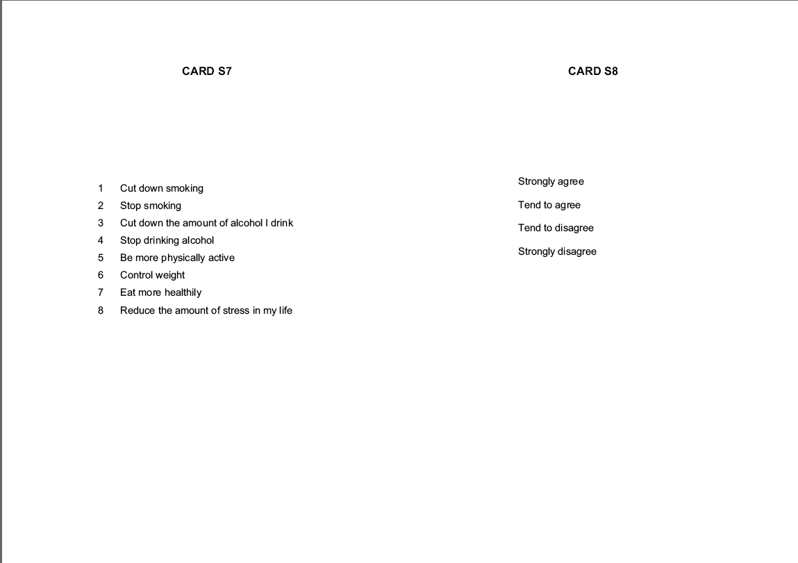 Stage 1 Show cards - Interviewer
