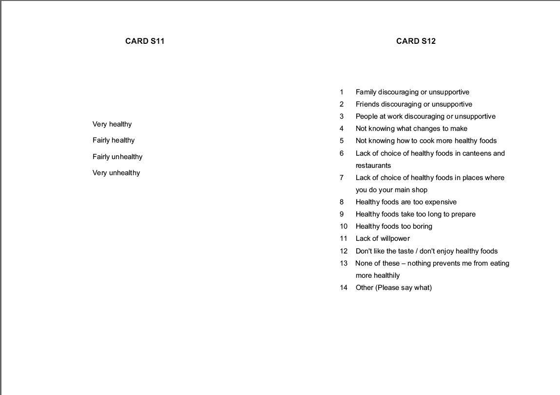Stage 1 Show cards - Interviewer