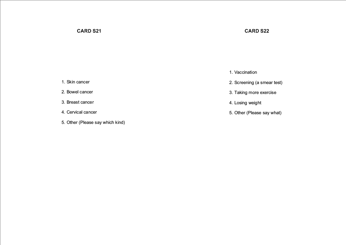 Stage 1 Show cards - Interviewer