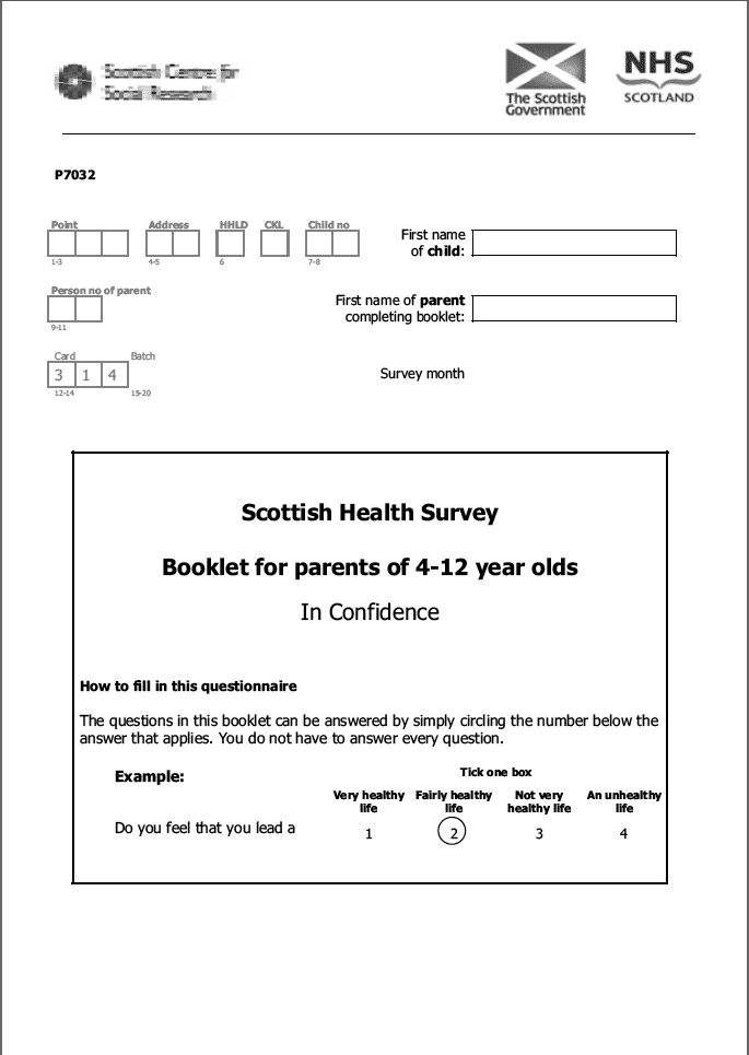 Self-completion booklet for parents of 4-12 year olds