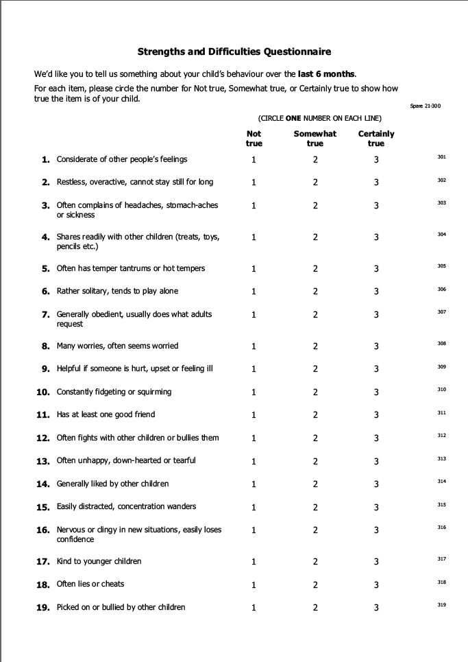 Self-completion booklet for parents of 4-12 year olds