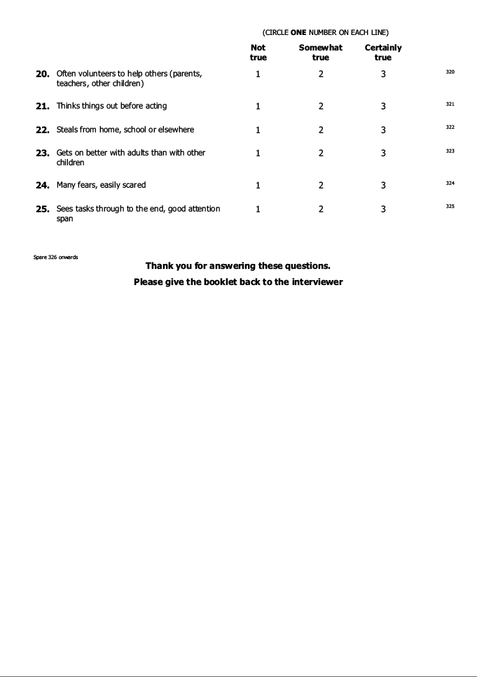 Self-completion booklet for parents of 4-12 year olds