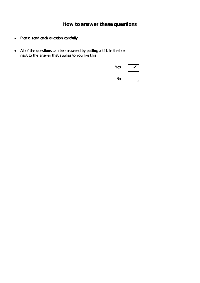 Self-completion booklet for 13-15 year olds