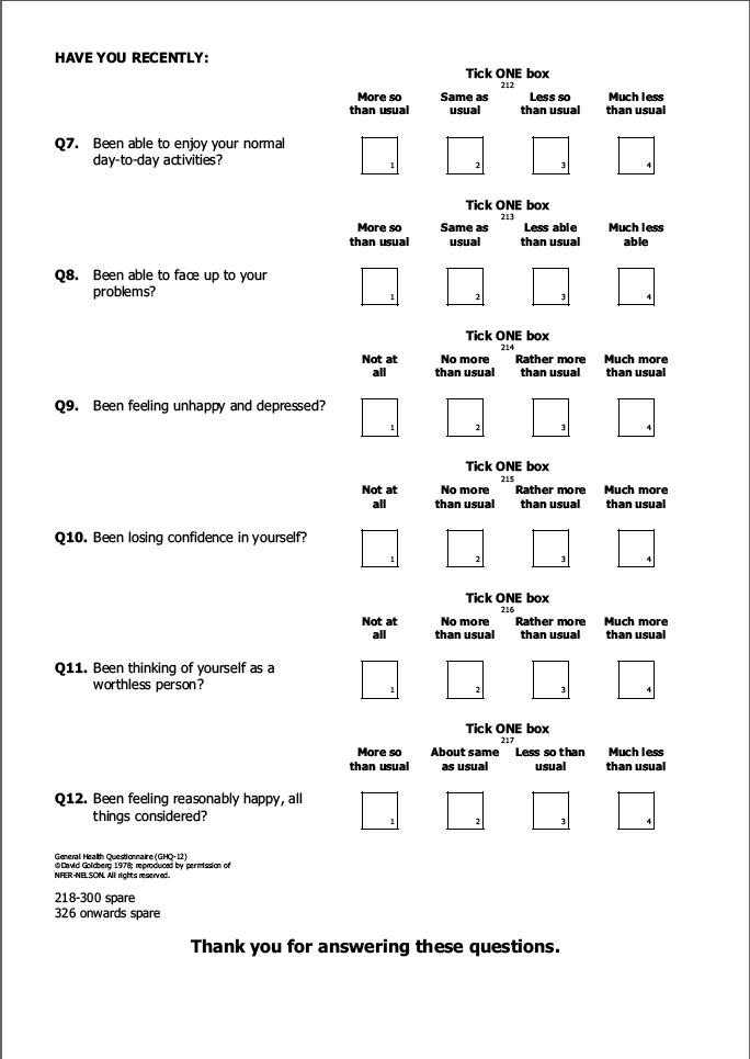 Self-completion booklet for 13-15 year olds