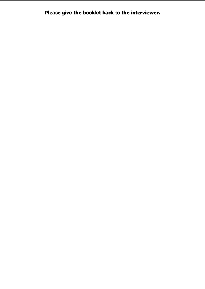 Self-completion booklet for 13-15 year olds