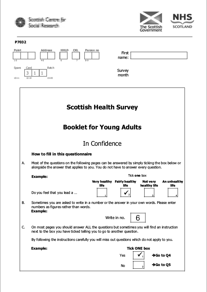 Self-completion booklet for young adults