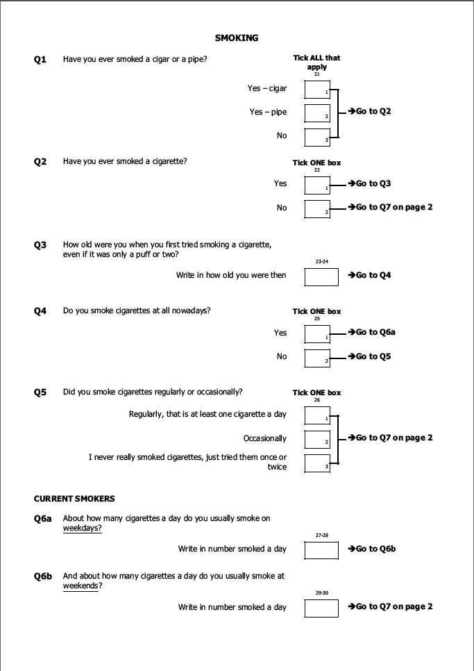 Self-completion booklet for young adults