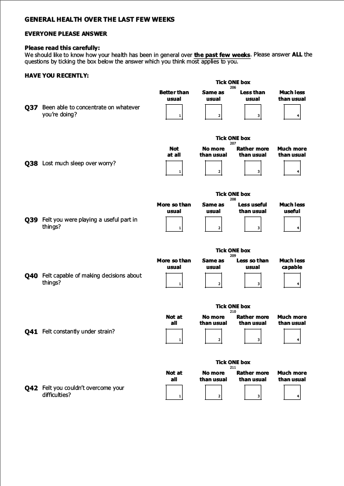 Self-completion booklet for young adults