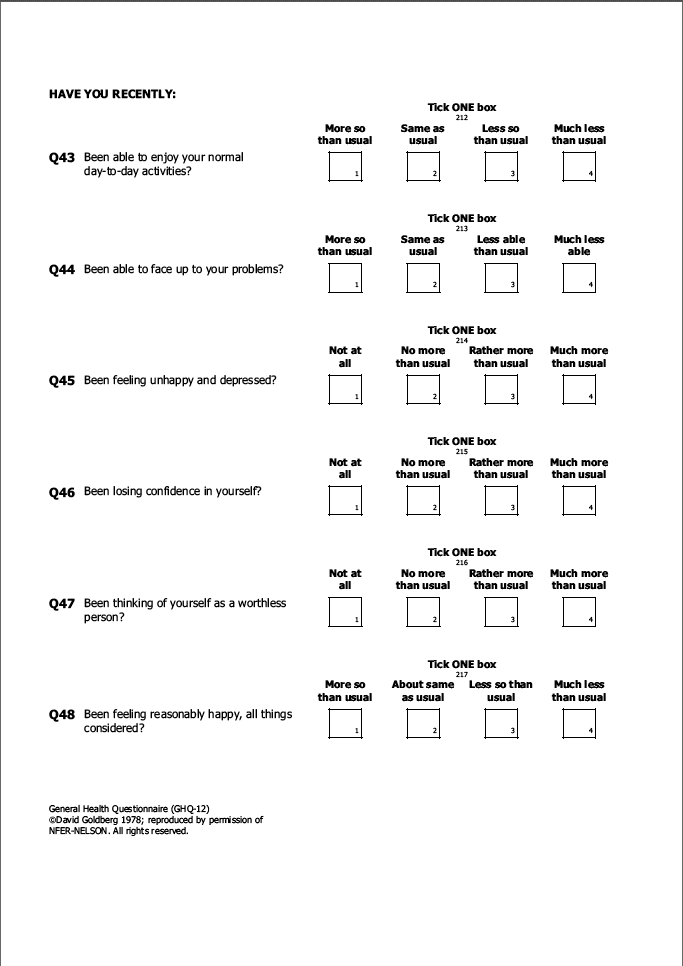 Self-completion booklet for young adults
