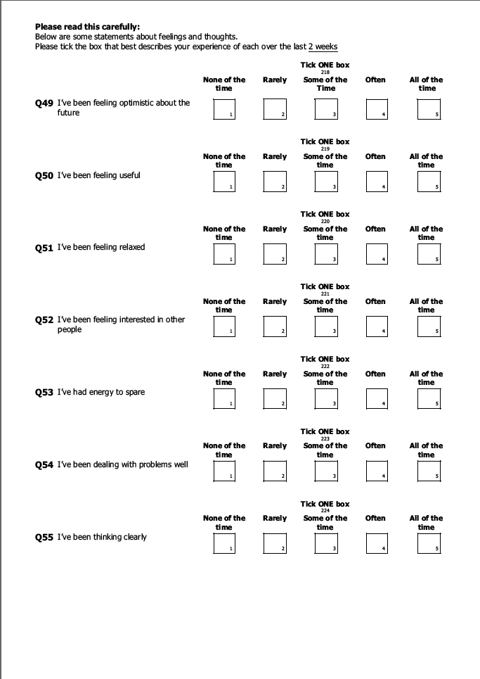 Self-completion booklet for young adults