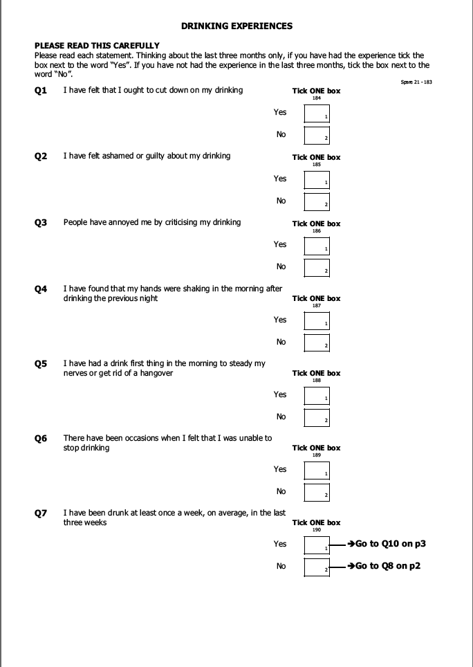 Self-completion booklet for adults