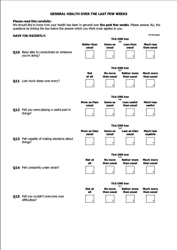 Self-completion booklet for adults