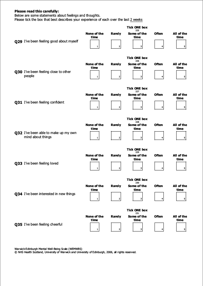 Self-completion booklet for adults