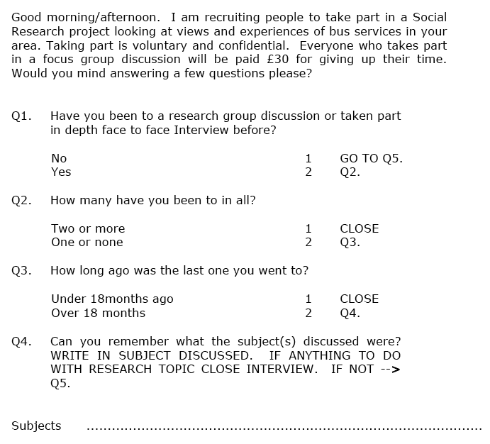 Focus group screening questionnaire