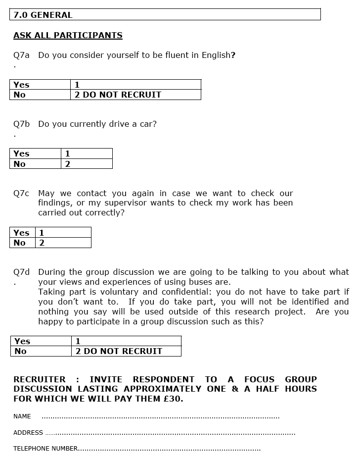 Focus group screening questionnaire