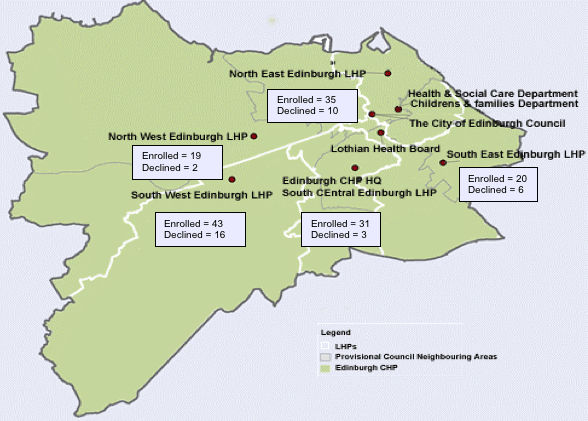 Figure 3-A Enrolment and refusals across Edinburgh CHP Figure 3-A Enrolment and refusals across Edinburgh CHP