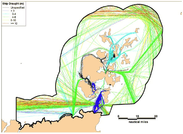 Figure 10.4 Summer 2012 AIS Track Analysis by Vessel Draught Figure 10.4 Summer 2012 AIS Track Analysis by Vessel Draught