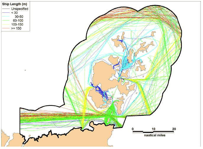 Figure 7.4 AIS 2012 Vessel Length Distribution by Season Figure 7.4 AIS 2012 Vessel Length Distribution by Season