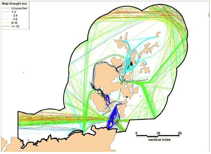 Figure 7.8 Winter 2012 AIS Track Analysis by Ship Draught Figure 7.8 Winter 2012 AIS Track Analysis by Ship Draught