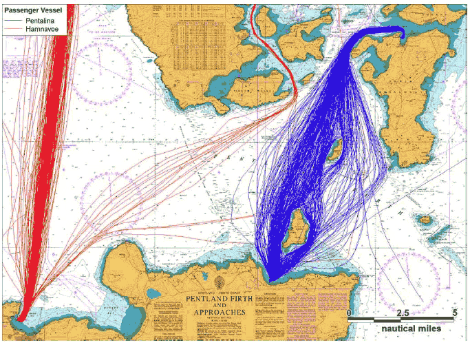 Figure 7.17 Hamnavoe and Pentalina Routeing based on Combined 2012 AIS Track Analysis Figure 7.17 Hamnavoe and Pentalina Routeing based on Combined 2012 AIS Track Analysis