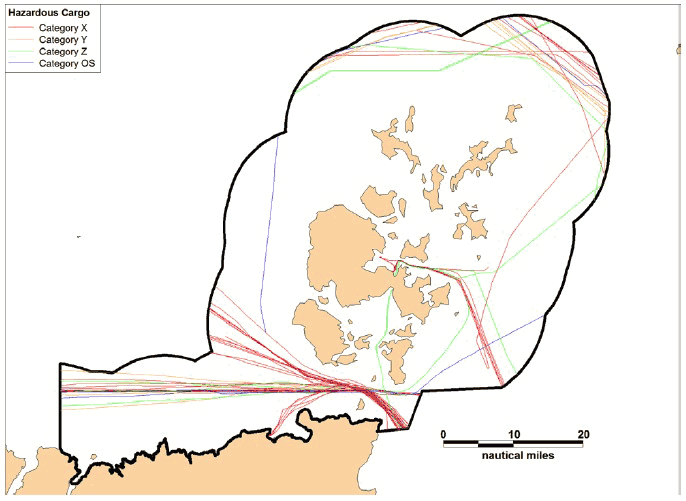 Figure 7.21 Summer 2012 AIS Track Analysis by Hazardous Cargo Category Figure 7.21 Summer 2012 AIS Track Analysis by Hazardous Cargo Category