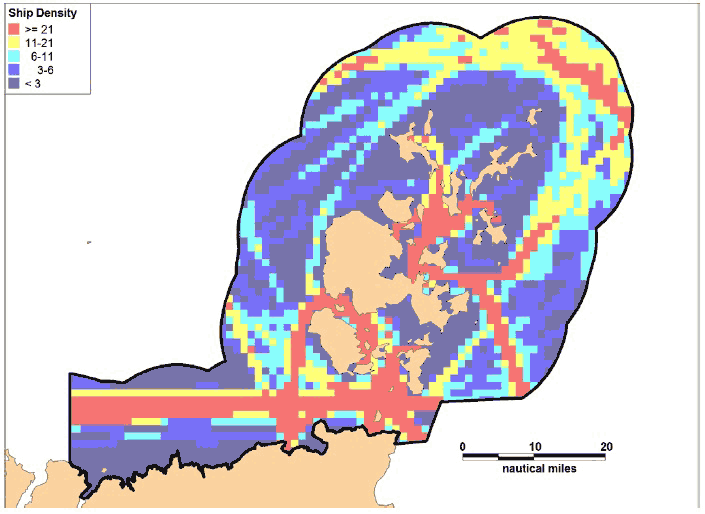 Figure 7.24 Winter 2012 AIS Track Analysis by Overall Ship Density Figure 7.24 Winter 2012 AIS Track Analysis by Overall Ship Density