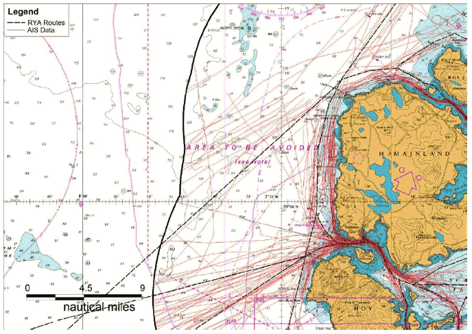 Figure 8.7 Recreational Vessel Tracks versus RYA – Hoy and West Coast of Mainland Figure 8.7 Recreational Vessel Tracks versus RYA – Hoy and West Coast of Mainland