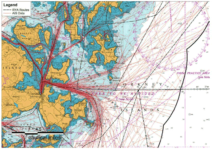 Figure 8.8 Recreational Vessel Tracks versus RYA – Kirkwall Figure 8.8 Recreational Vessel Tracks versus RYA – Kirkwall