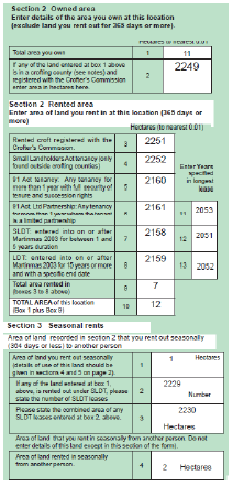 Figure 1 Section of JAC form relating to owned and rented land