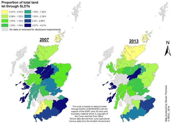 Figure 36 Area let under Ltd Partnership arrangements, by NUTS IV region: 2006 and 2013