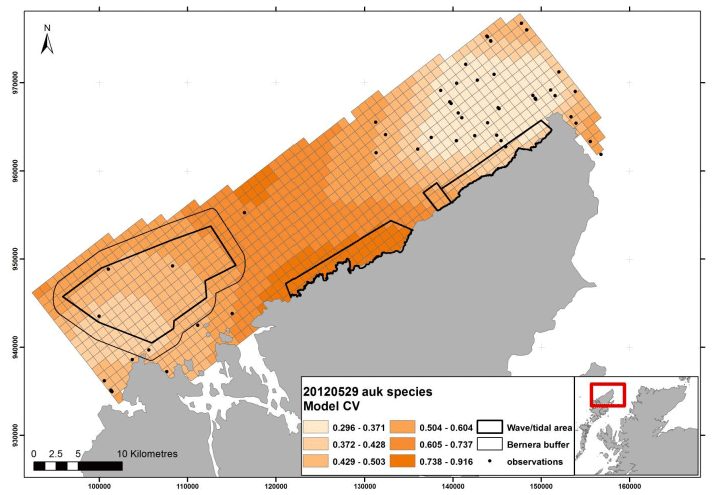 Figure 107 &ndash; May auk coefficient of variance map from digital aerial survey