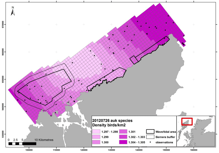 Figure 118 &ndash; July auk density surface model from digital aerial survey