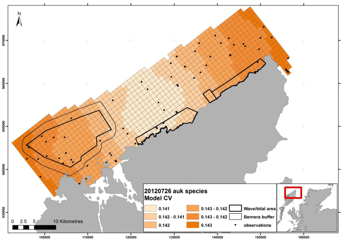 Figure 119 &ndash; July auk coefficient of variance map from digital aerial survey