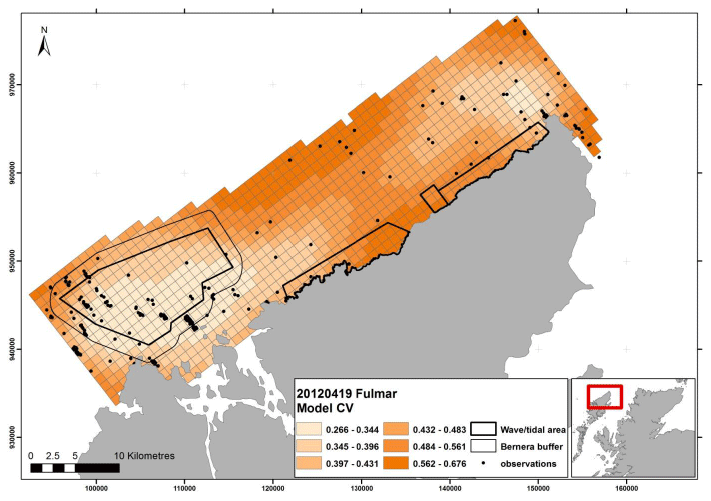 Figure 97 &ndash; April fulmar coefficient of variance map from digital aerial survey