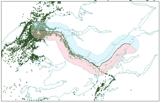 Fig 23.3: The Sound of Mull, IFG border and dredger VMS pings 