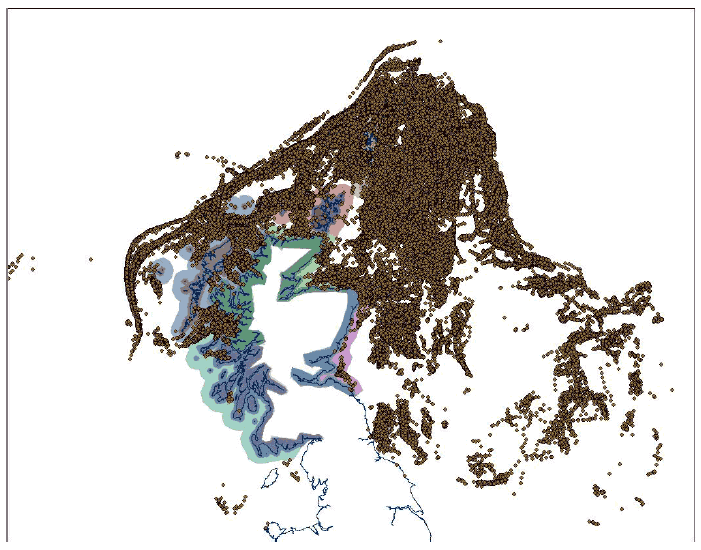 Fig 6.1.1 IFGs and Recorded Fishing Locations for > 15 m Demersal Trawlers, 2012 