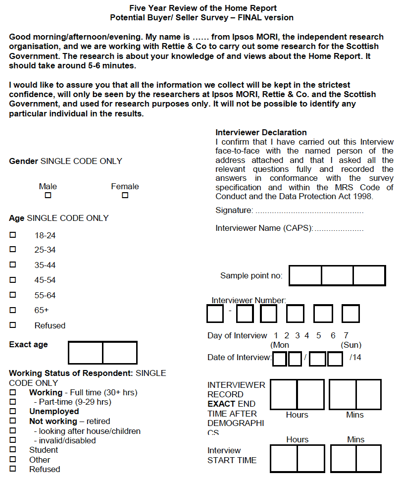Exit Survey with prospective Buyers and Sellers Questionnaire