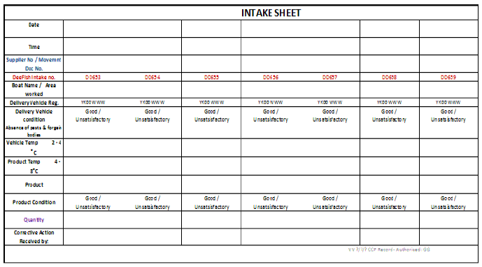 intake sheet intake sheet