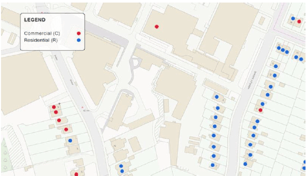 Figure 3. AddressBase over OS MasterMap Topography Layer (OS, 2015)